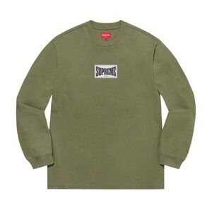 EUC Men’s Size Medium Supreme Box Logo Woven Long-sleeve T-shirt In Olive/White